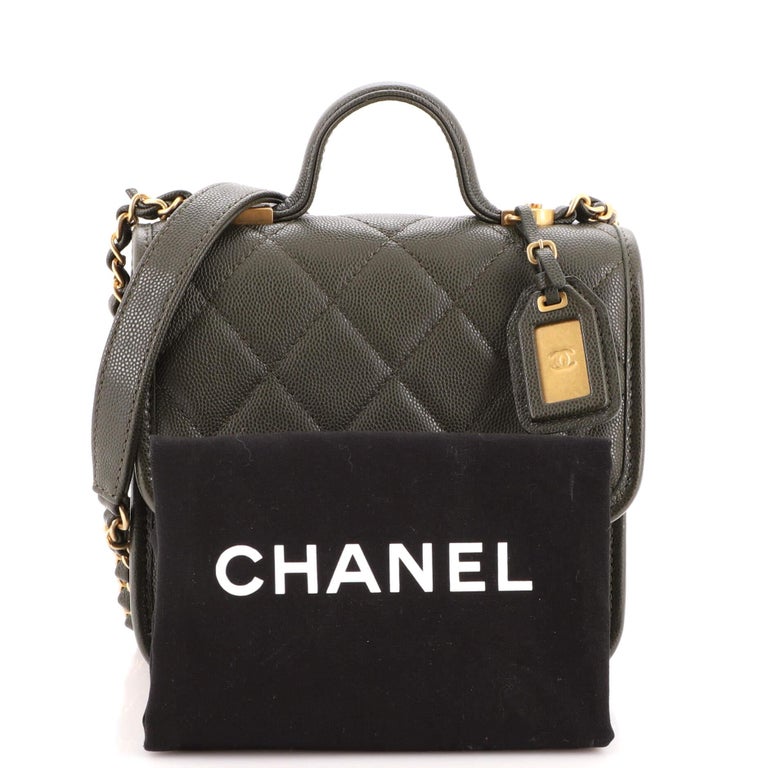 Chanel School Memory Top Handle Flap Bag Quilted Caviar Mini at 1stDibs