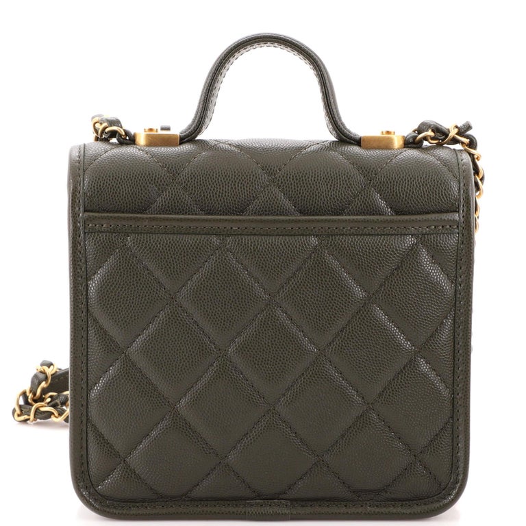 Chanel School Memory Top Handle Flap Bag Quilted Caviar Mini at