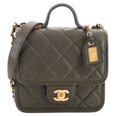 Chanel School Memory Top Handle Flap Bag Quilted Caviar Mini