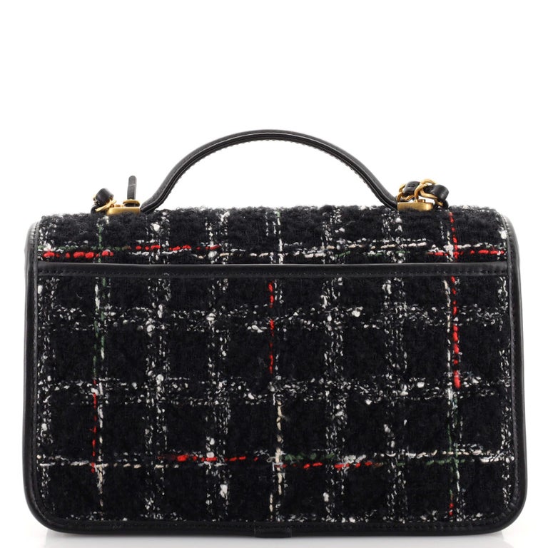Chanel School Memory Top Handle Flap Bag Quilted Tweed Small For Sale ...