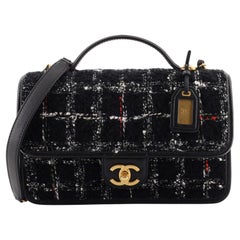 Chanel School Memory Top Handle Flap Bag Quilted Tweed Small