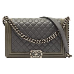 Chanel Sea Green/Grey Quilted Leather New Medium Boy Shoulder Bag