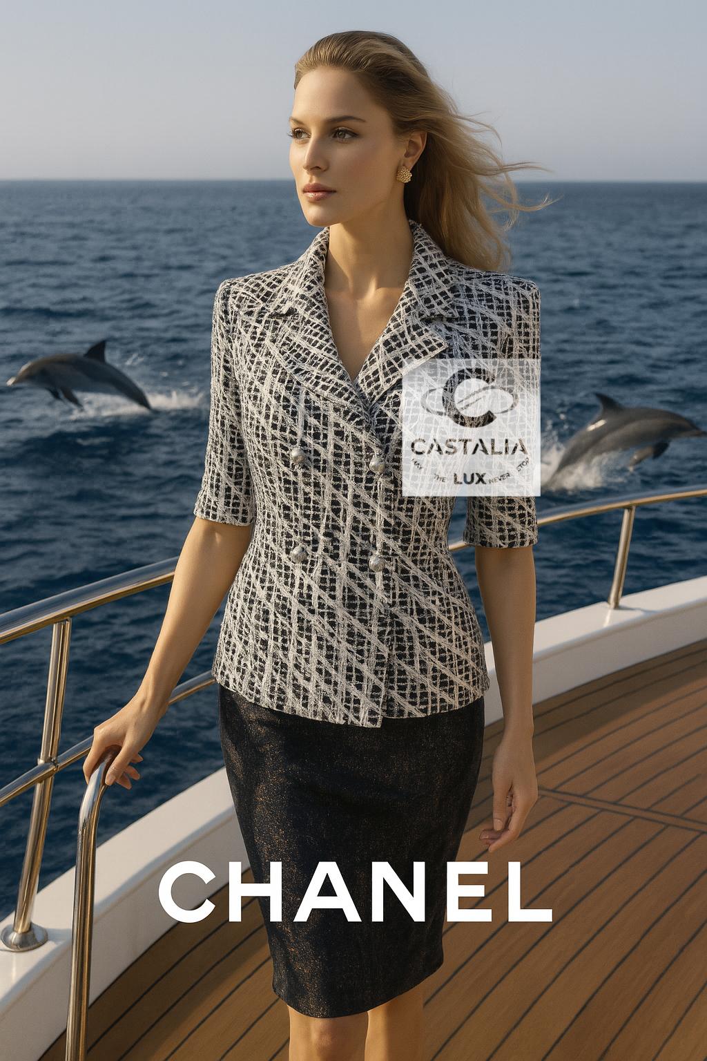 Chanel Sea Realm Fantasy Tweed Jacke mit Perlengürtel 36 FR (Grau) im Angebot