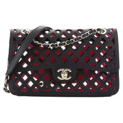 Chanel Sea Through Flap Bag Perforated Calfskin with Quilted Printed Fabric
