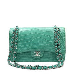 Chanel Seafoam Green Alligator Jumbo Classic Double Flap Bag with Gold Hardware