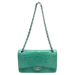 Chanel Seafoam Green Alligator Jumbo Classic Double Flap Bag with Gold Hardware