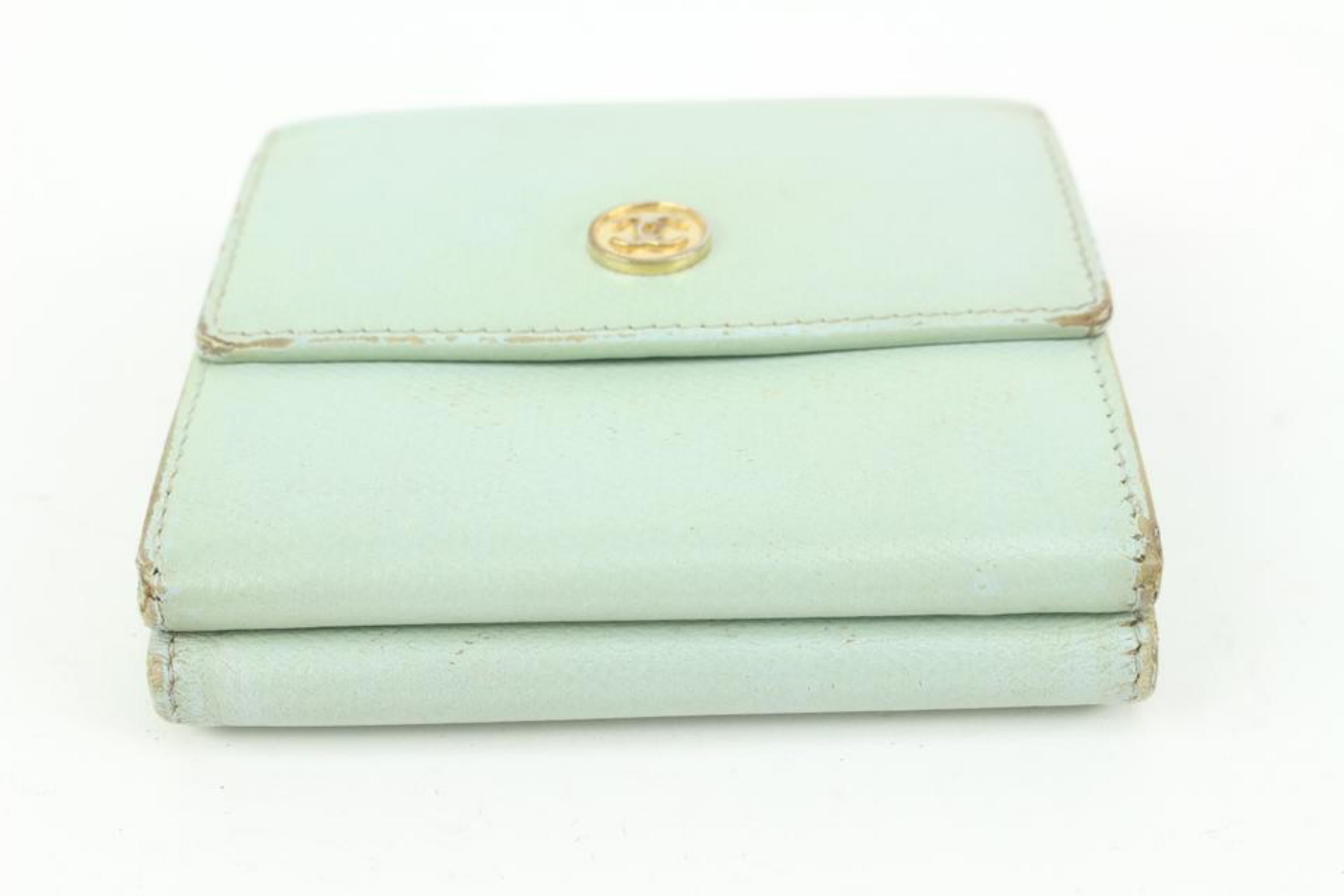 Chanel Seafoam Green Calfskin Button Line Compact Trifold Wallet 54ck325s For Sale 3
