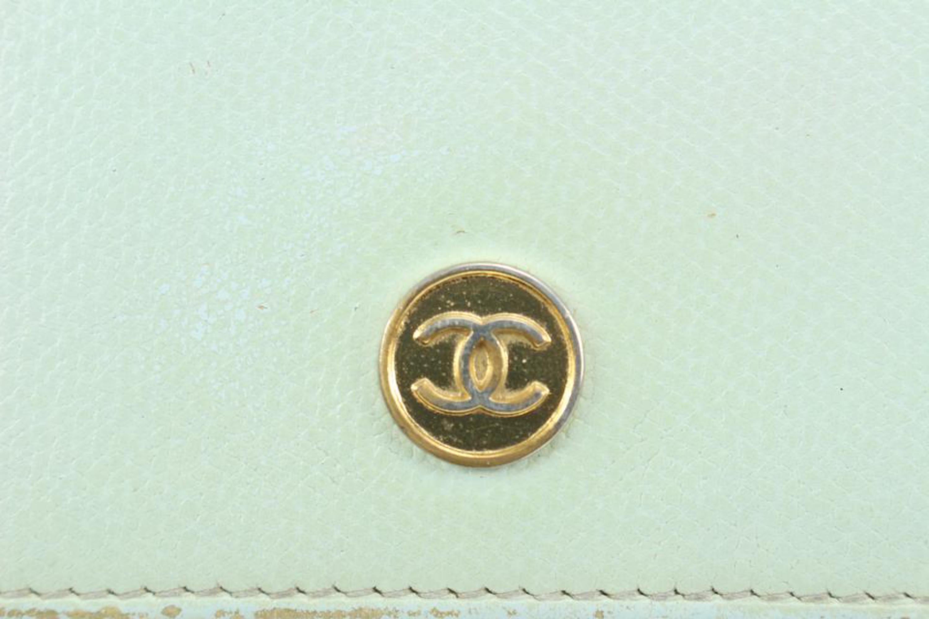 Chanel Seafoam Green Calfskin Button Line Compact Trifold Wallet 54ck325s In Fair Condition For Sale In Dix hills, NY