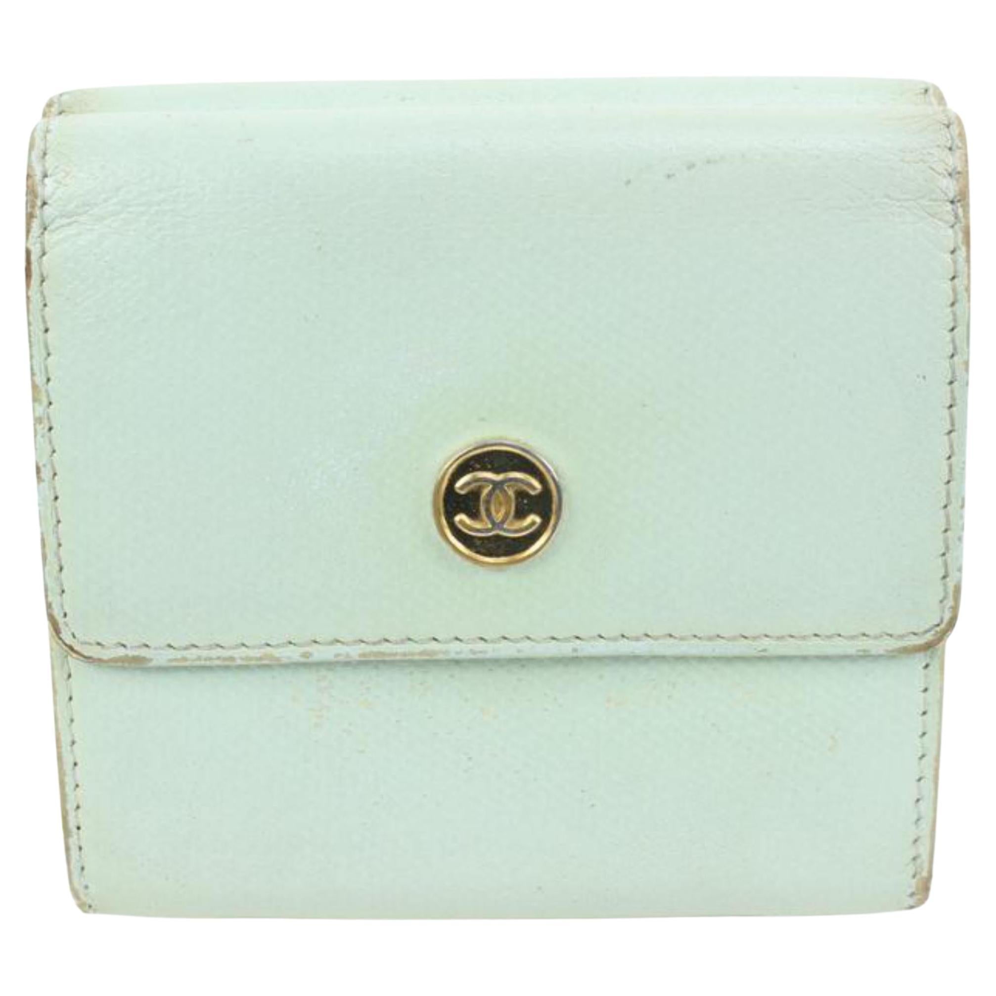 Chanel Seafoam Green Calfskin Button Line Compact Trifold Wallet 54ck325s