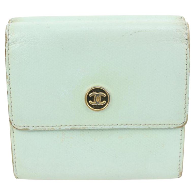 Chanel Seafoam Green Calfskin Button Line Compact Trifold Wallet 54ck325s  For Sale at 1stDibs