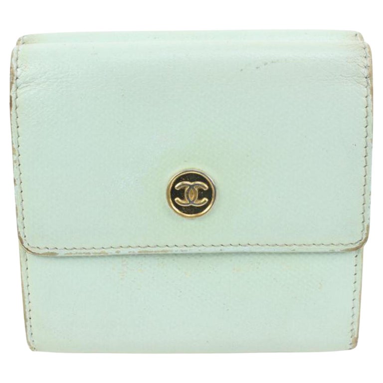 Chanel Seafoam Green Calfskin Button Line Compact Trifold Wallet 54ck325s