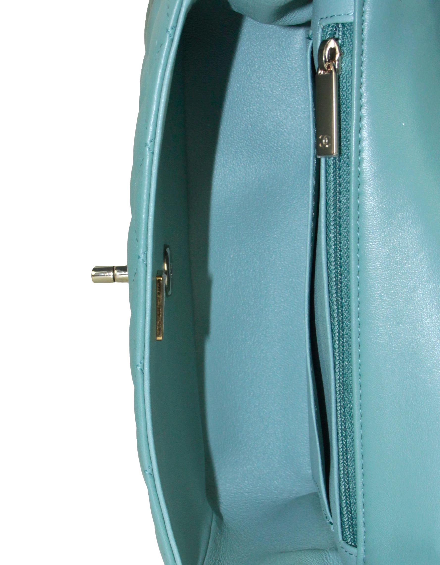 Chanel Seafoam Green Lambskin Quilted Rectangular Mini Flap Bag For ...