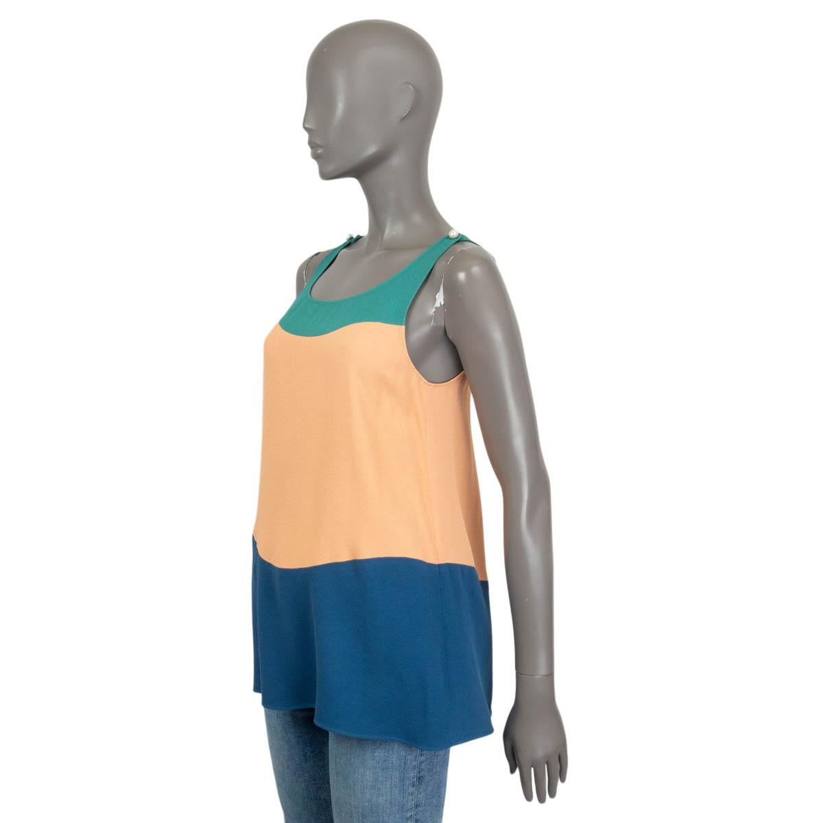 Women's CHANEL seafoam peach navy silk 2014 COLORBLOCK Tank Top Shirt 36 XS