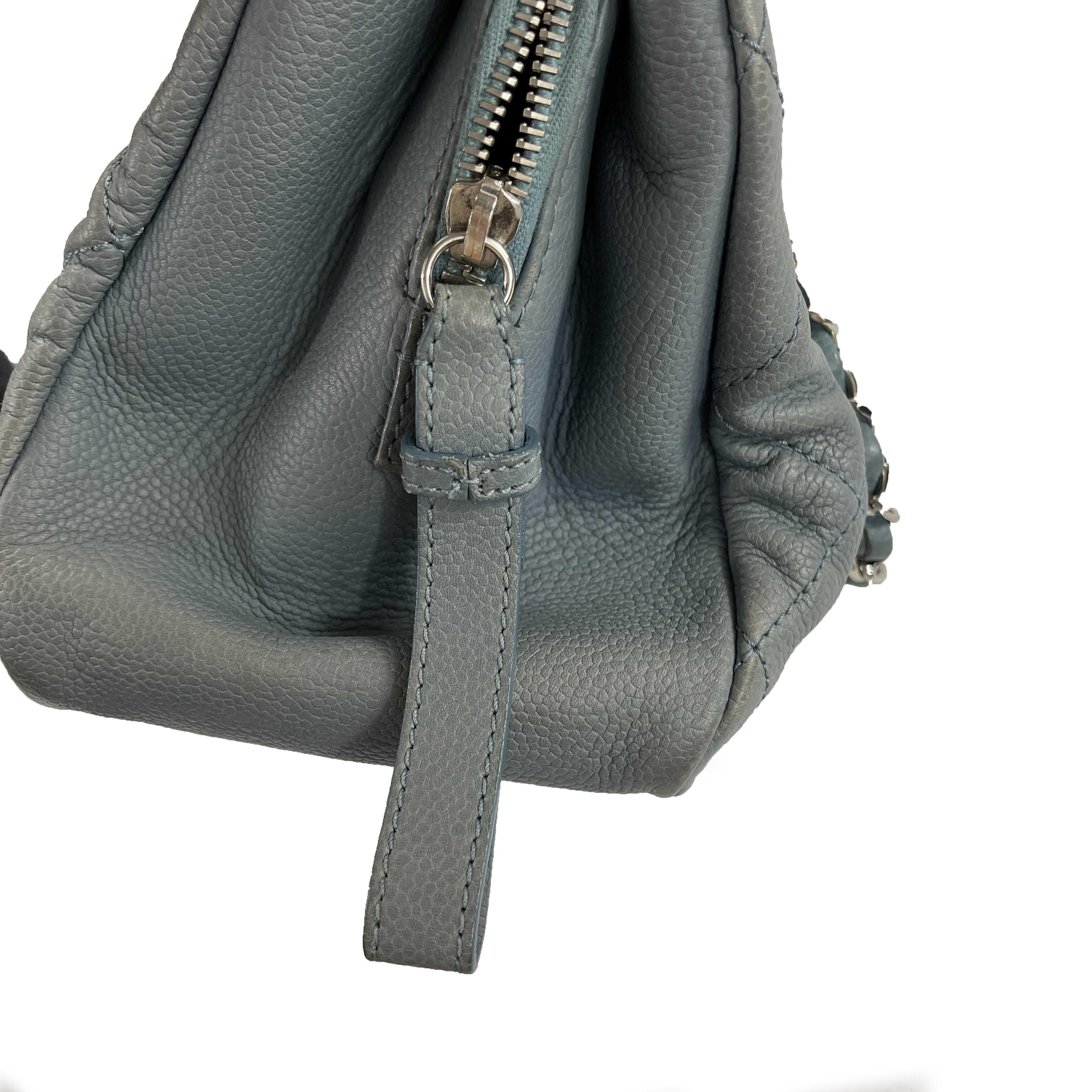 CHANEL  Seafoam / Silver CC Caviar Medium Leather Shopping Tote / Shoulder Bag In Good Condition For Sale In Sanford, FL