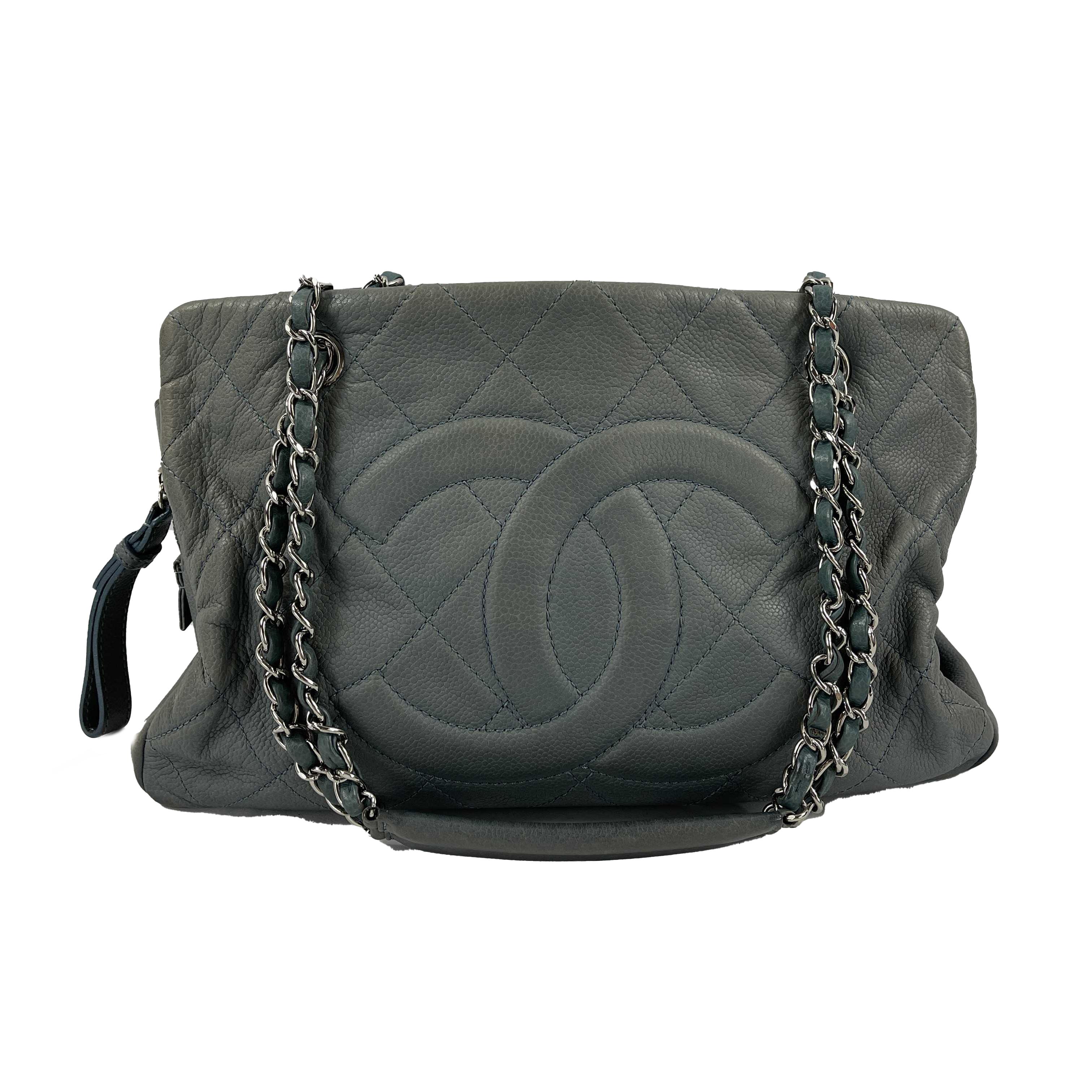 CHANEL  Seafoam / Silver CC Caviar Medium Leather Shopping Tote / Shoulder Bag For Sale 2