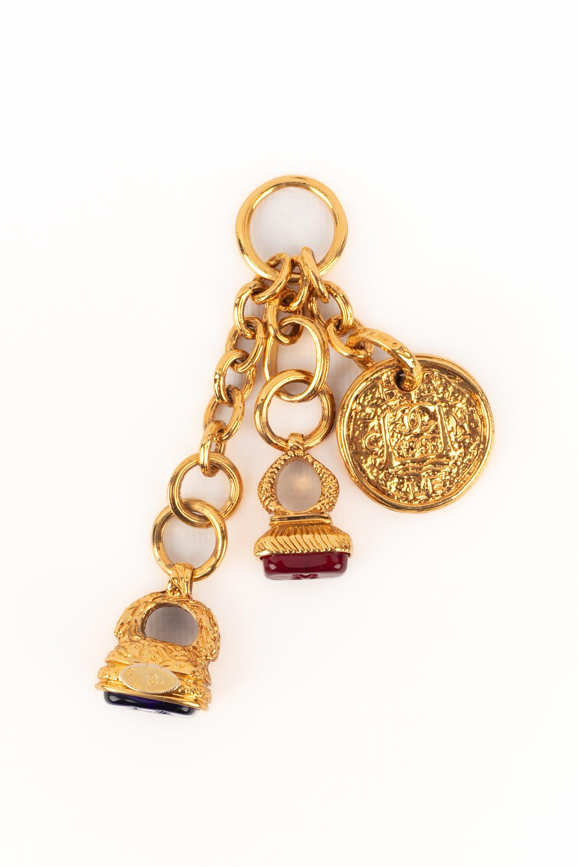 De las mujeres Llavero Chanel Sello Pasta de Cristal y Metal Dorado, 1993
