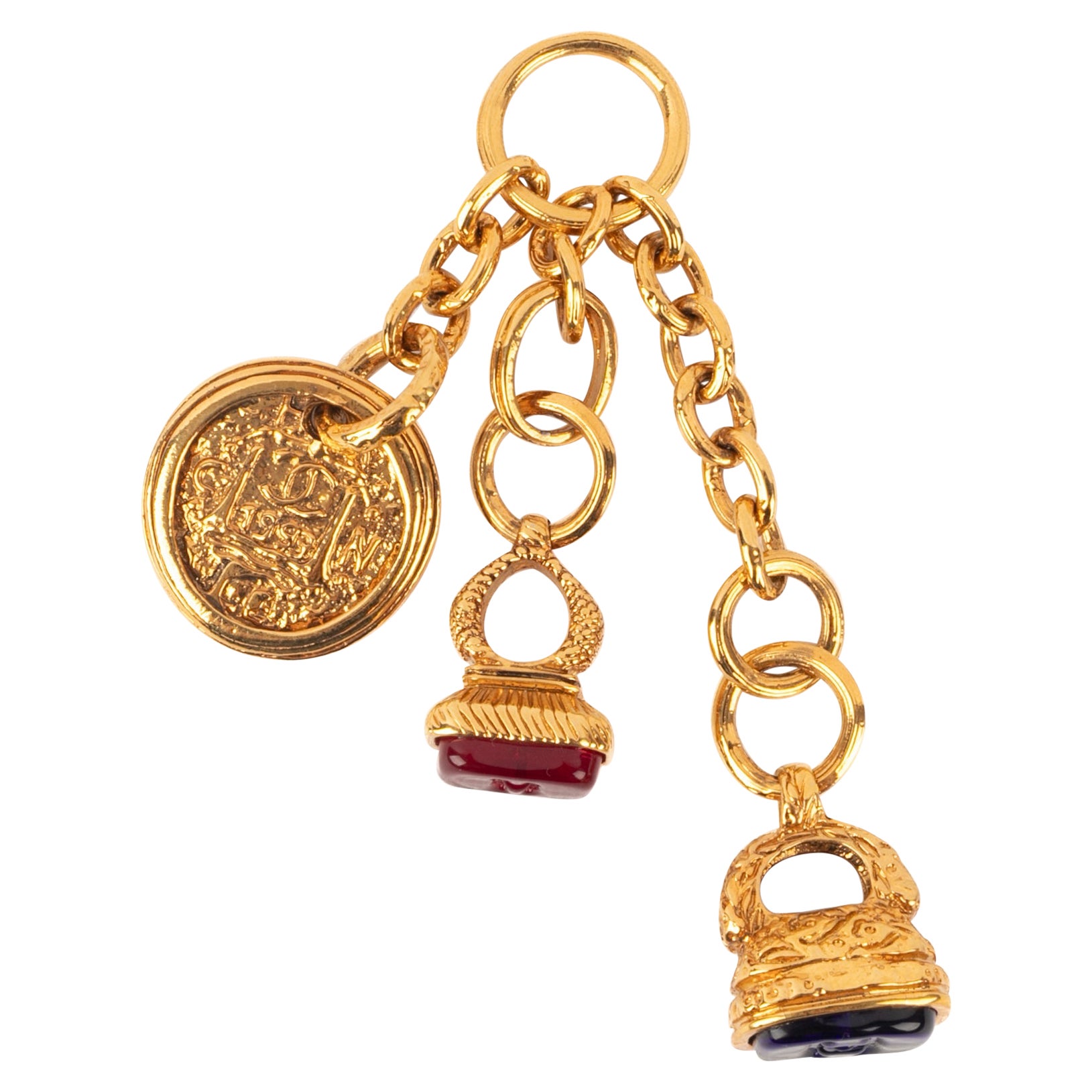 Chanel Seal Golden Metal and Glass Paste Keyring, 1993