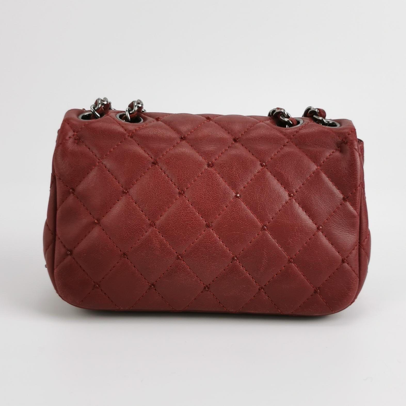 Brown Chanel Seasonal Flap Mini Burgundy Lambskin Leather With Beads