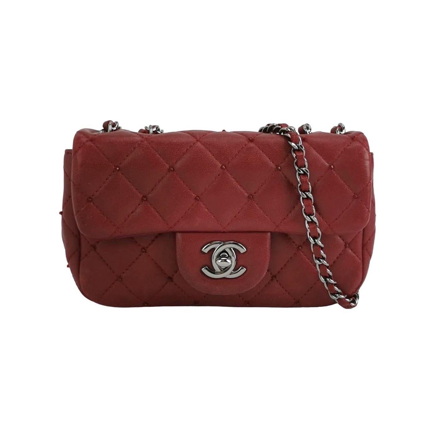 Chanel Seasonal Flap Mini Burgundy Lambskin Leather With Beads