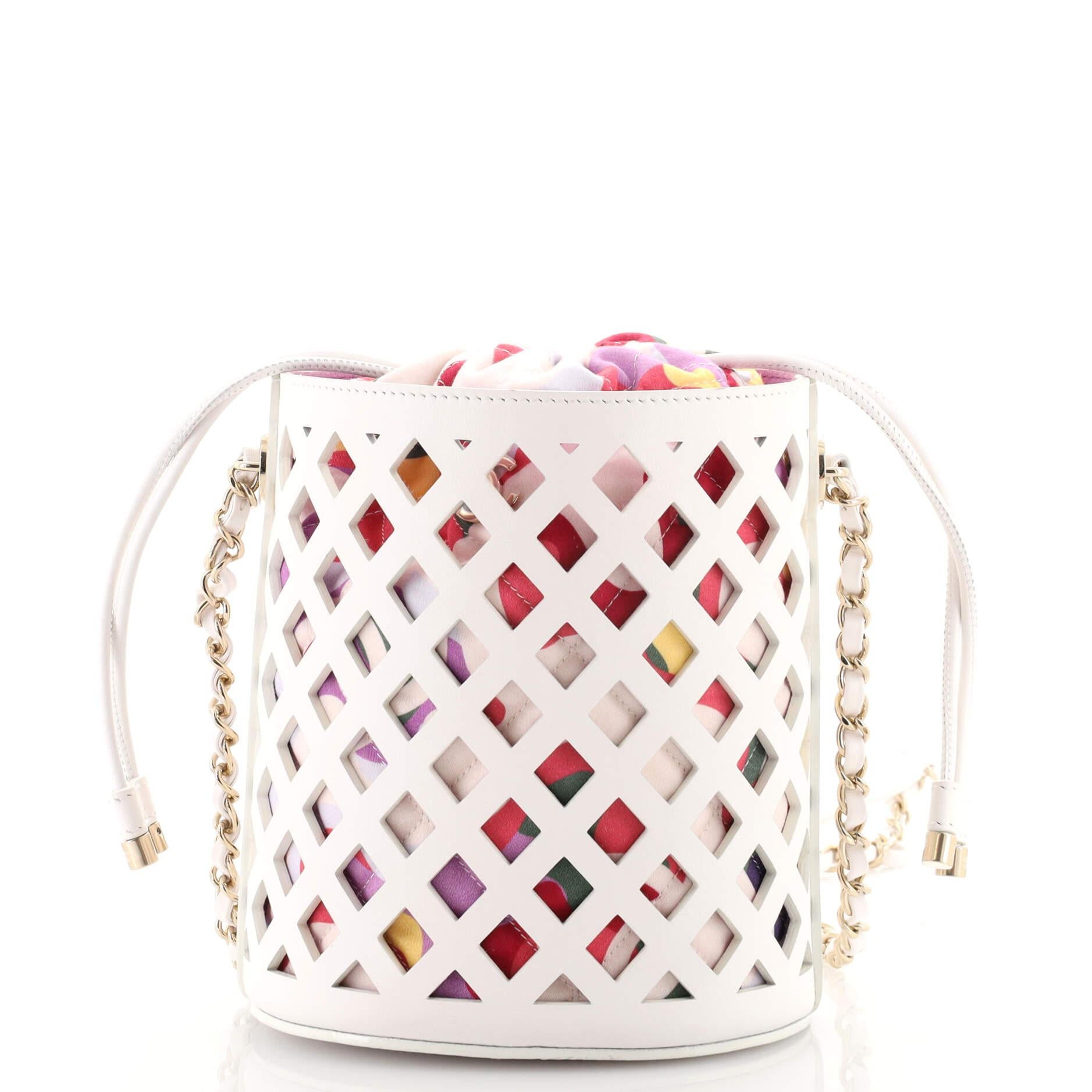 Chanel See Through Drawstring Bucket Bag Perforated Leather with Quilted  In Good Condition In NY, NY