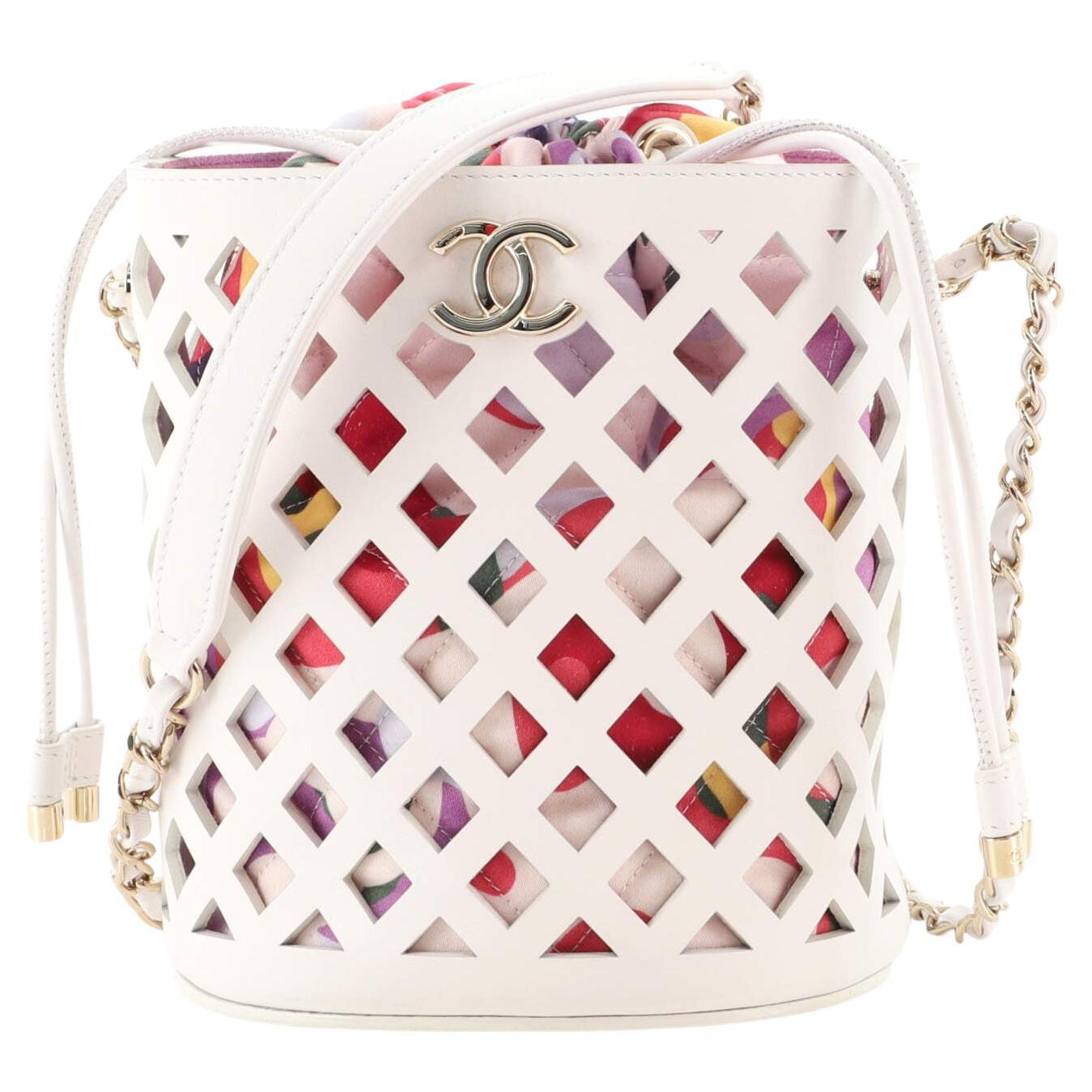 Chanel See Through Drawstring Bucket Bag Perforated Leather with Quilted 
