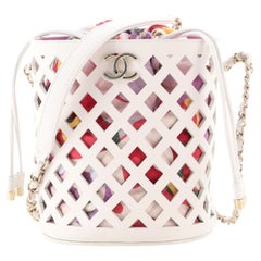 Chanel Bucket Bag White Perforated Pouch Purse NEW Rare Sold Out Pink Purple