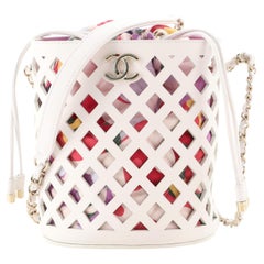 Chanel See Through Drawstring Bucket Bag Perforated Leather with Quilted
