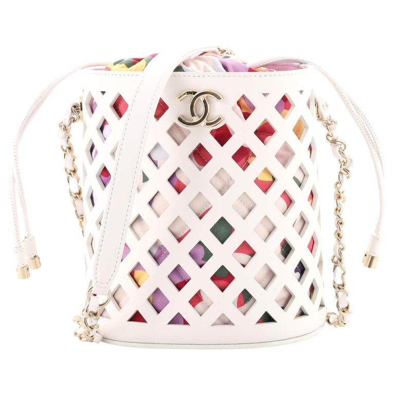 Chanel See Through Drawstring Bucket Bag Perforated Leather with Quilted