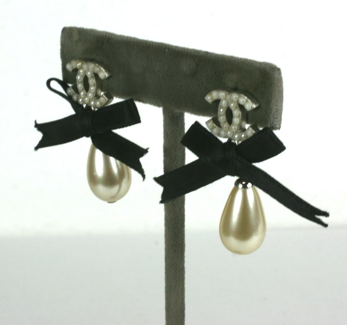 Chanel Seed Pearl and Black Satin Bow Earrings with posts. Signed. 2000's Chanel.
1.5