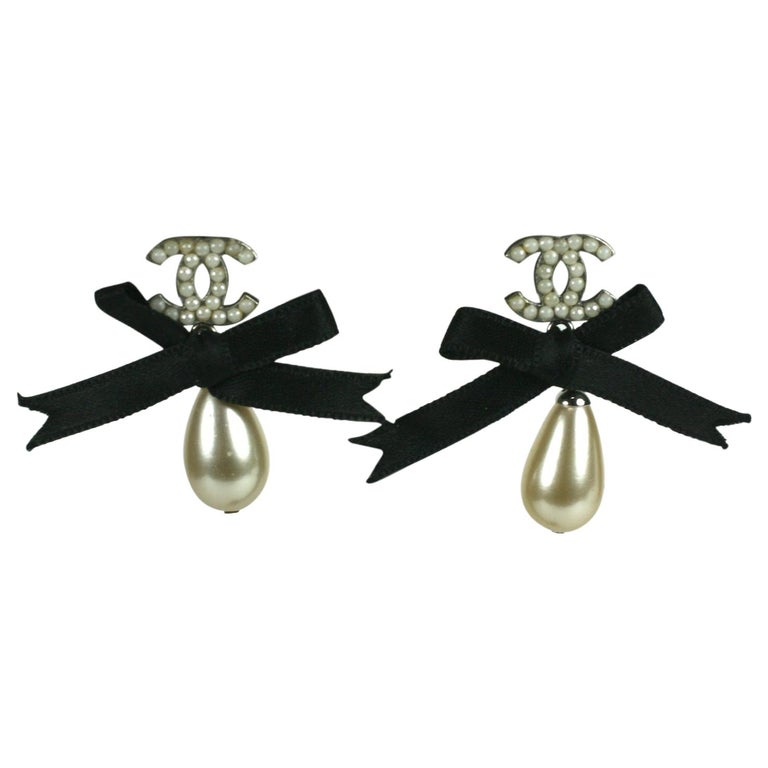 Chanel Seed and Bow Earrings at | chanel bow earrings, chanel bow pearl earrings, chanel ribbon earrings