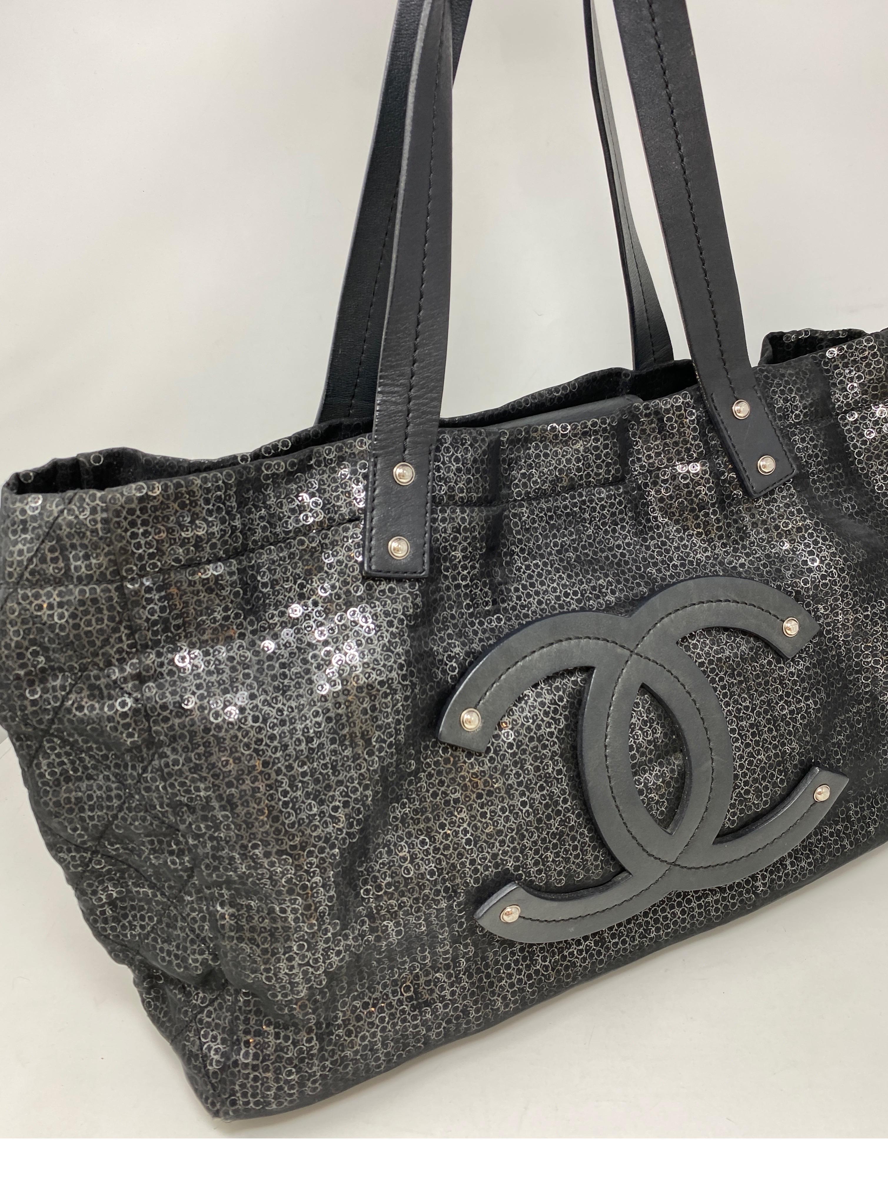 Women's or Men's Chanel Sequin Black Tote Bag 