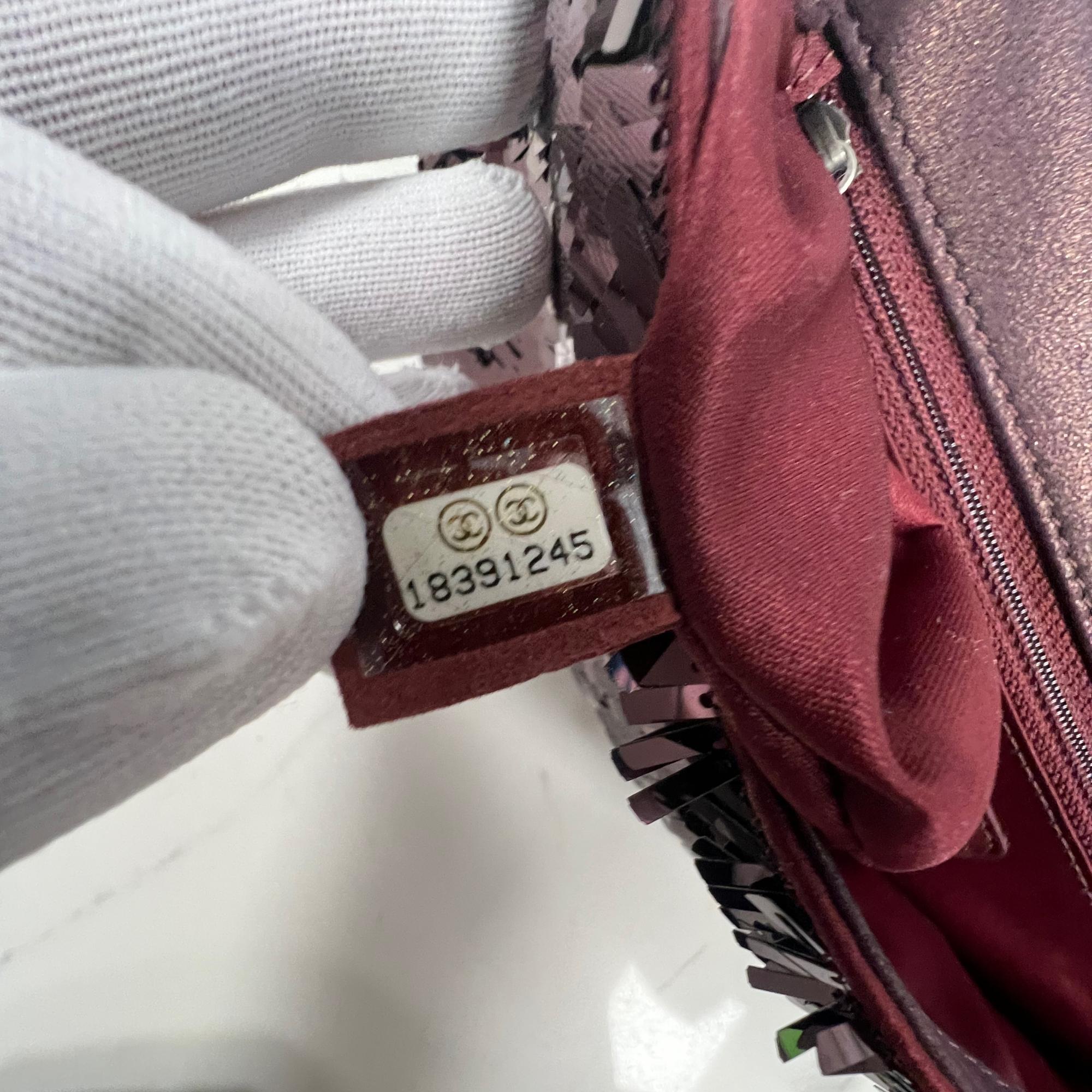 Chanel Sequin Bordeaux Timeless Flap Bag (2014) Ruthenium 6