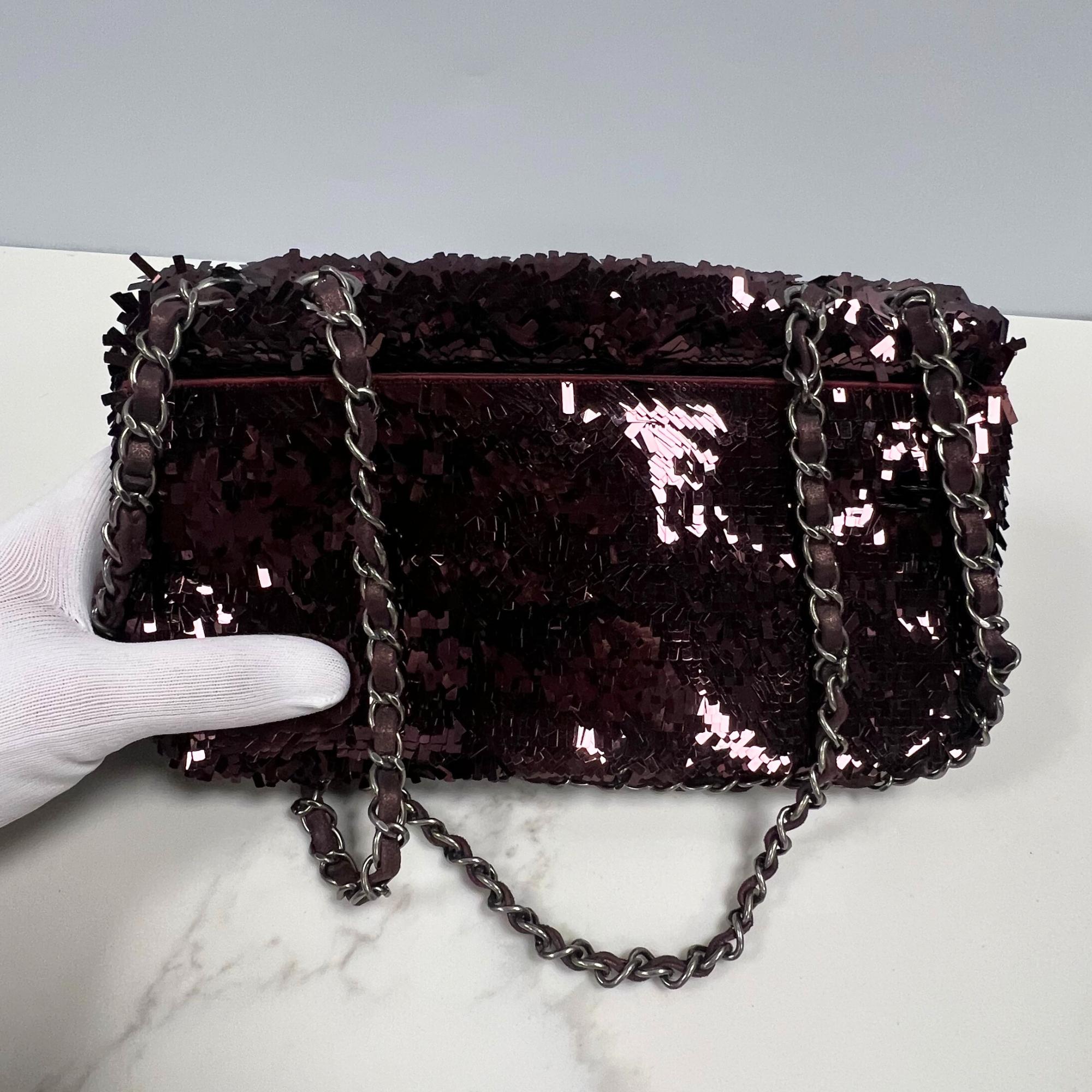 Chanel Sequin Bordeaux Timeless Flap Bag (2014) Ruthenium 10