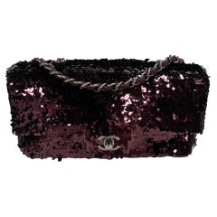 Chanel Sequin Bordeaux Timeless Flap Bag (2014) Ruthenium