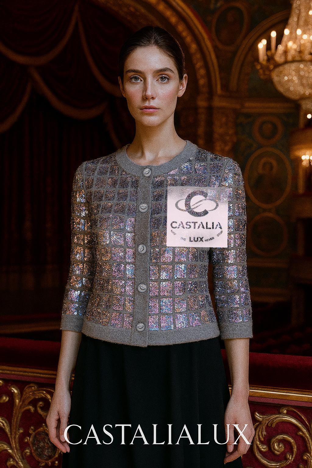 Chaqueta Chanel de lentejuelas con botones CC Handshake 46 FR en venta 7