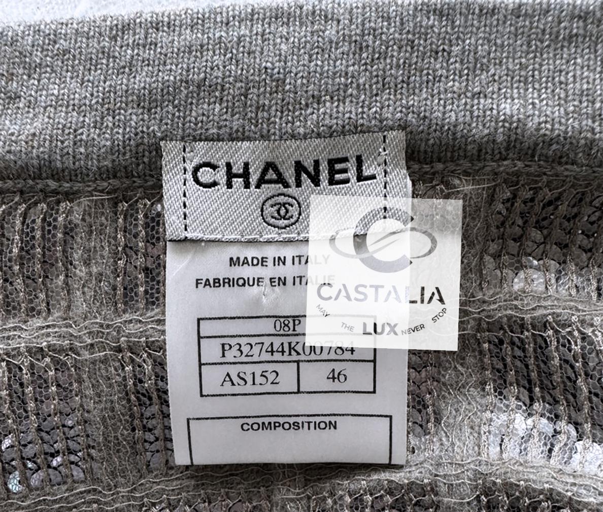 Chanel Pailletten-Strickjacke mit CC Handshake-Knöpfen 46 FR im Angebot 9