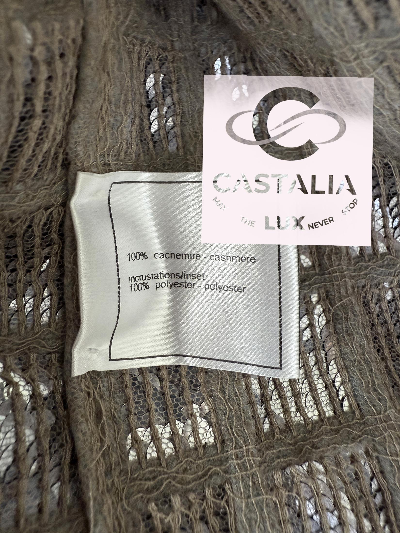 Chanel Pailletten-Strickjacke mit CC Handshake-Knöpfen 46 FR im Angebot 10