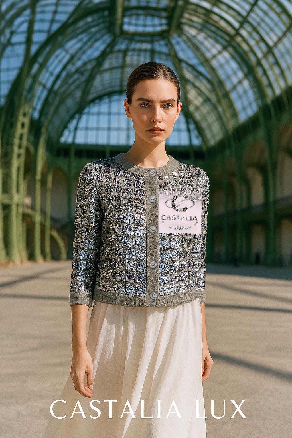 Cárdigan Chanel de cachemira con lentejuelas iridiscentes y botones CC Secret Handshake
u2028~ Como se vio en Anna Wintour // Rara pieza de coleccionista /
~Esta no es la moda de la temporada. Es la alta costura como frecuencia: precisa, silenciosa