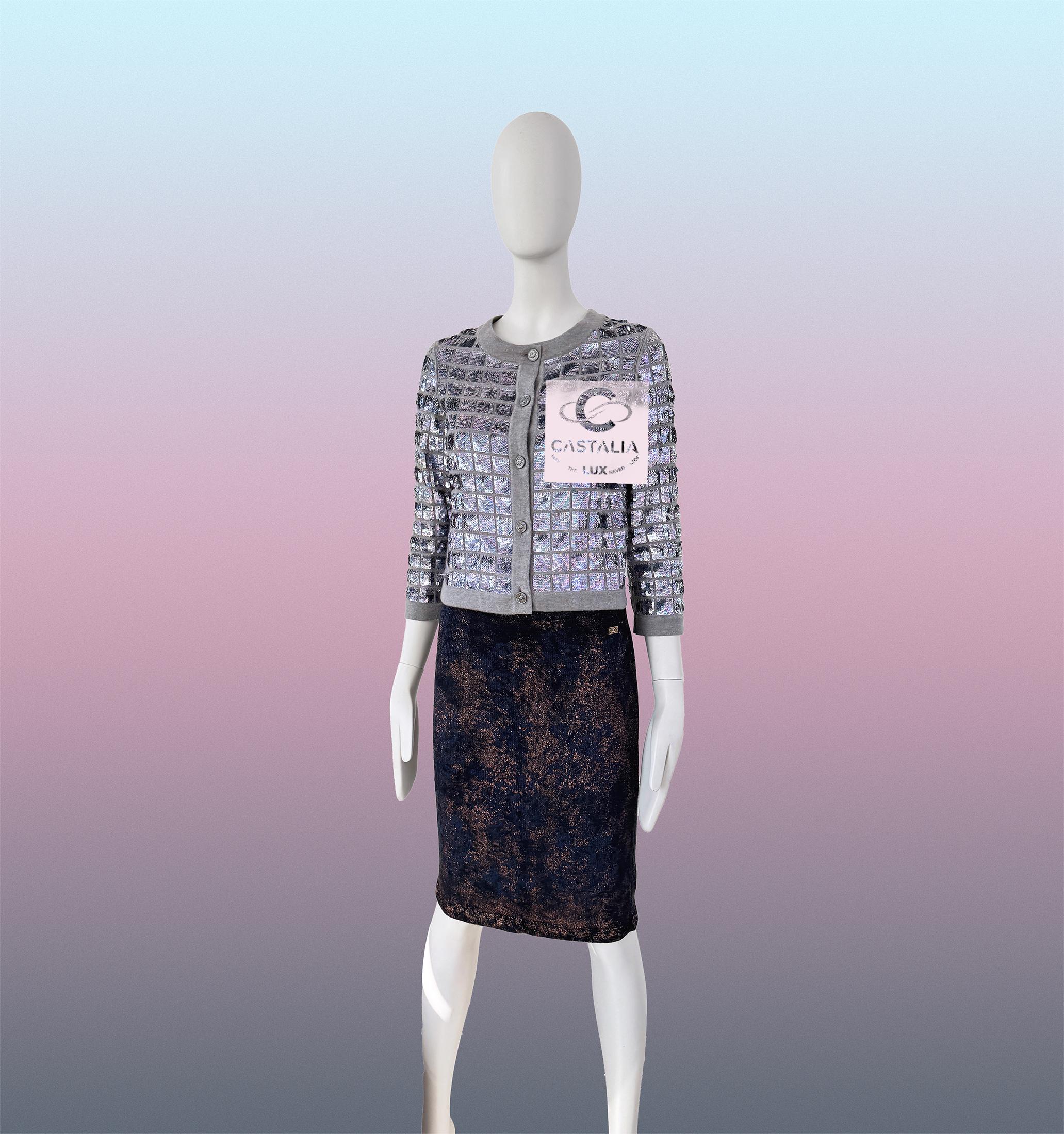 Chaqueta Chanel de lentejuelas con botones CC Handshake 46 FR en venta 2