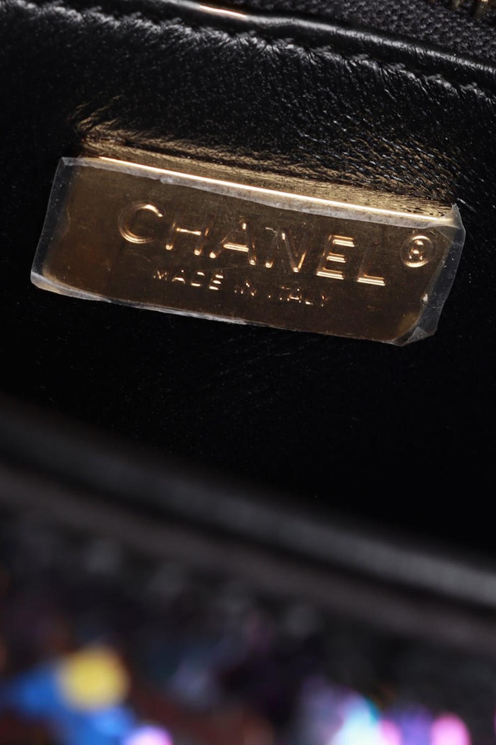 Chanel Bolso Solapa Lentejuelas Estampado Disco Negro Multicolor Pequeño en venta 6