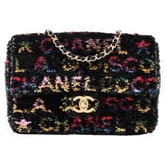 Chanel Bolso Solapa Lentejuelas Estampado Disco Negro Multicolor Pequeño