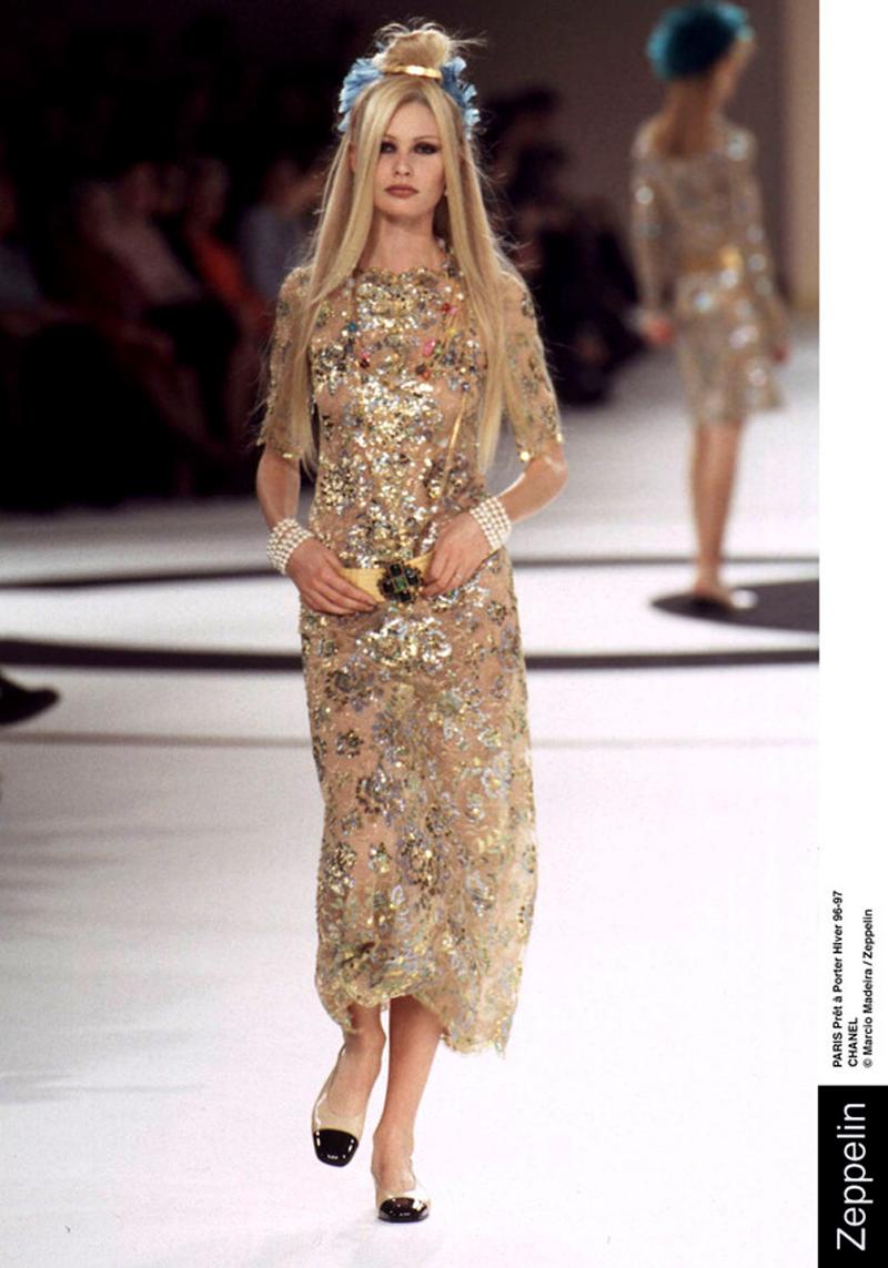 Brown Chanel Sequin Lace Dress F/W 1996 For Sale