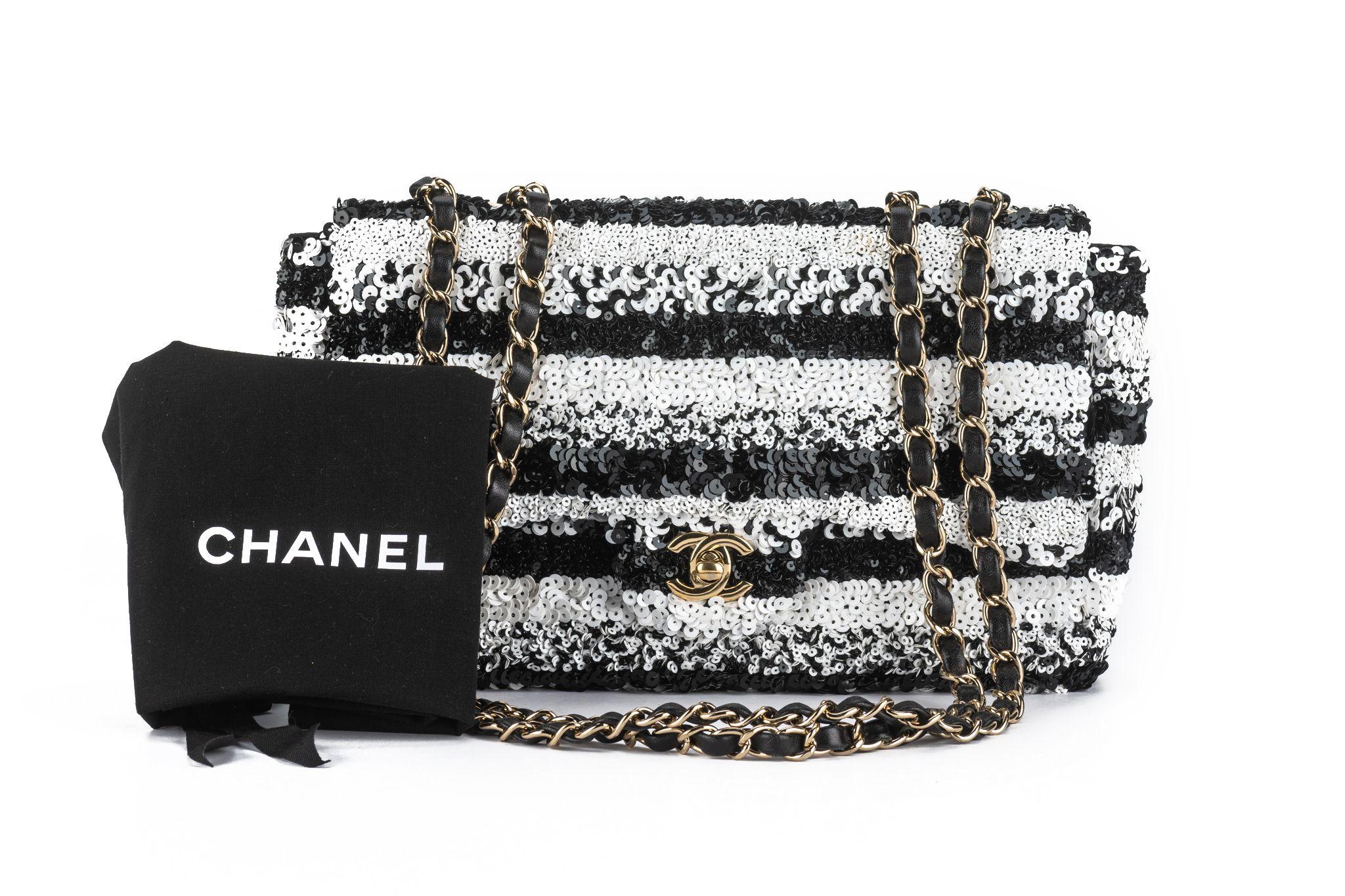 Chanel Sequin Small Flap Black White For Sale 11