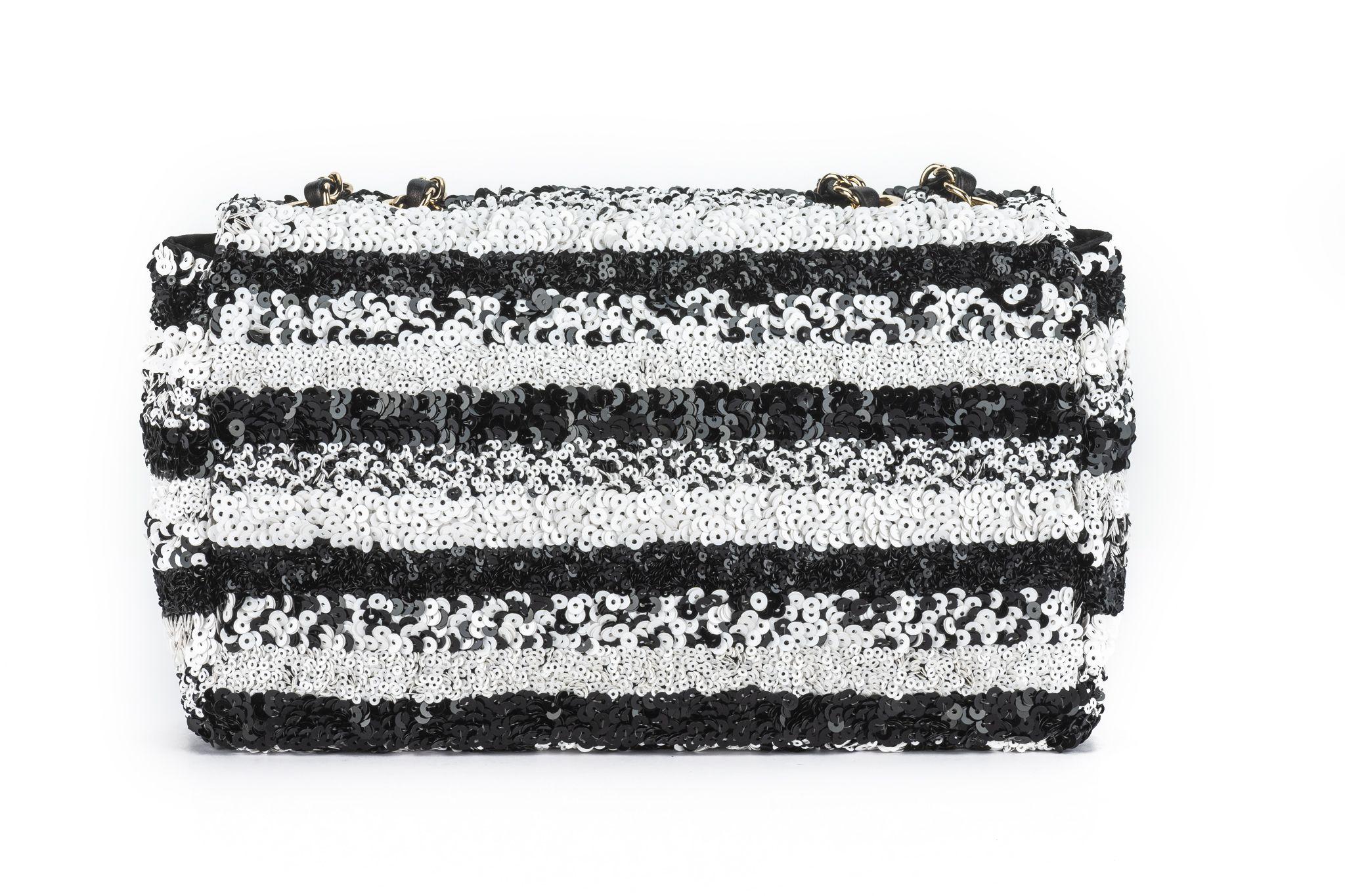Women's Chanel Sequin Small Flap Black White For Sale