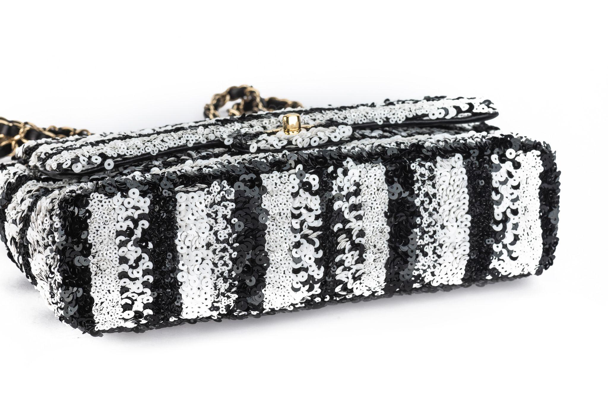 Chanel Sequin Small Flap Black White For Sale 1