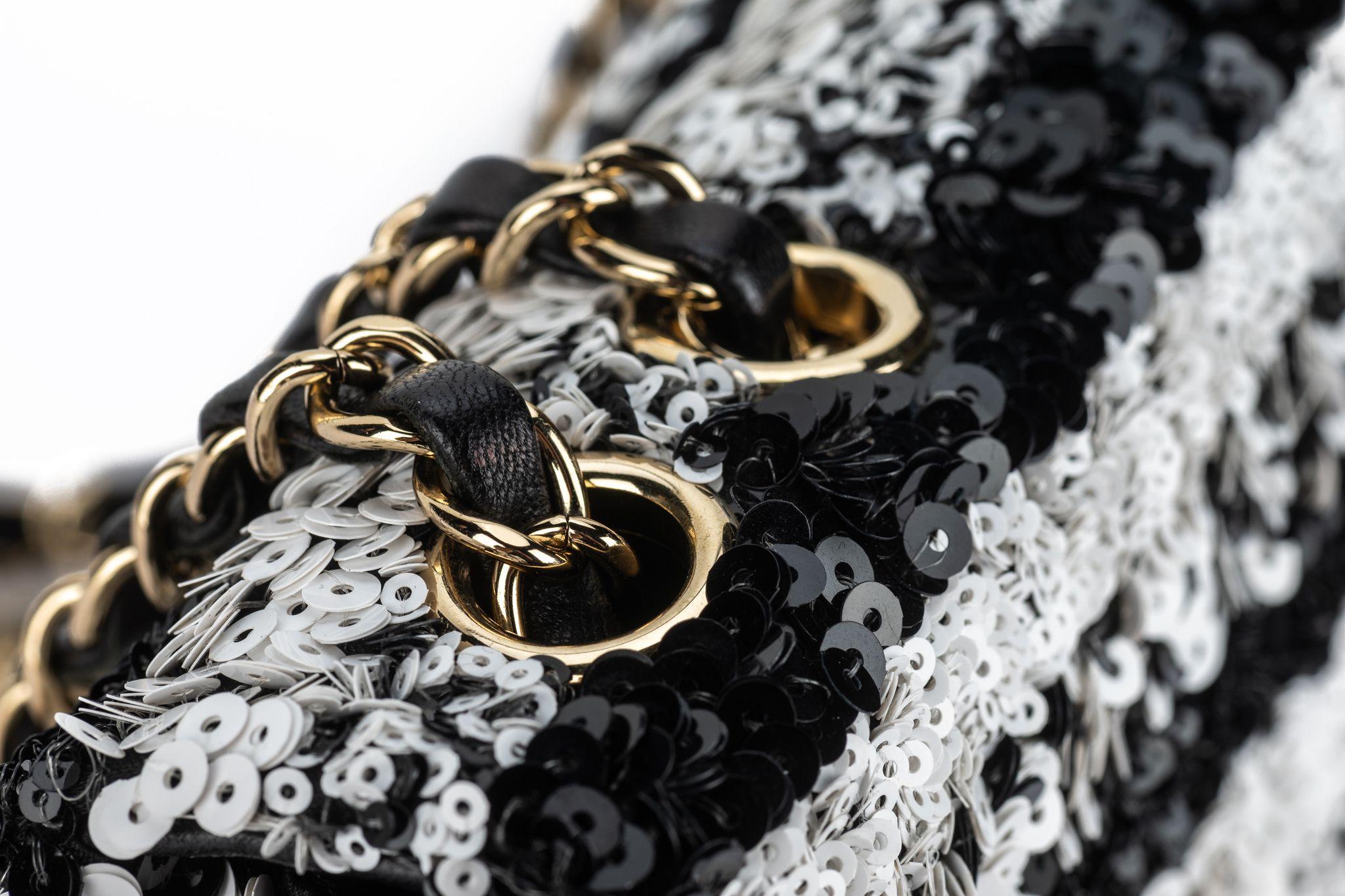 Chanel Sequin Small Flap Black White For Sale 3