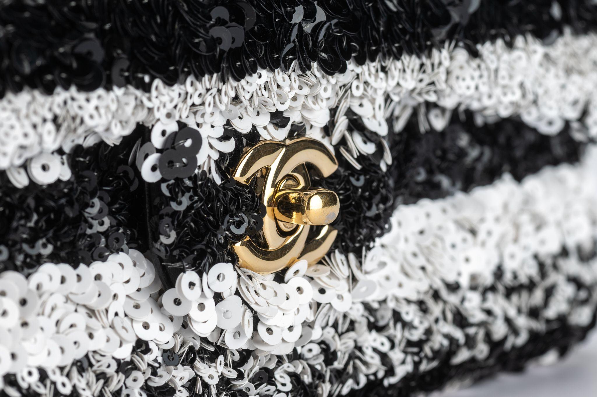 Chanel Sequin Small Flap Black White For Sale 4