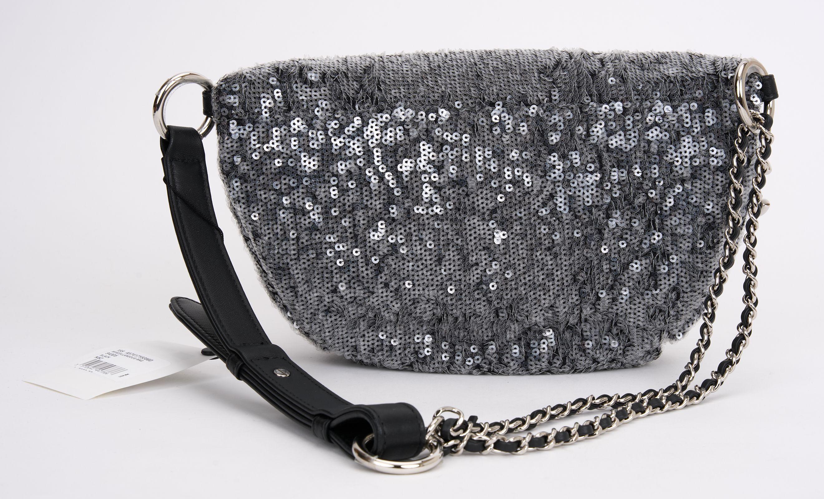 Black Chanel Sequin Waist Bag Fanny Pack For Sale