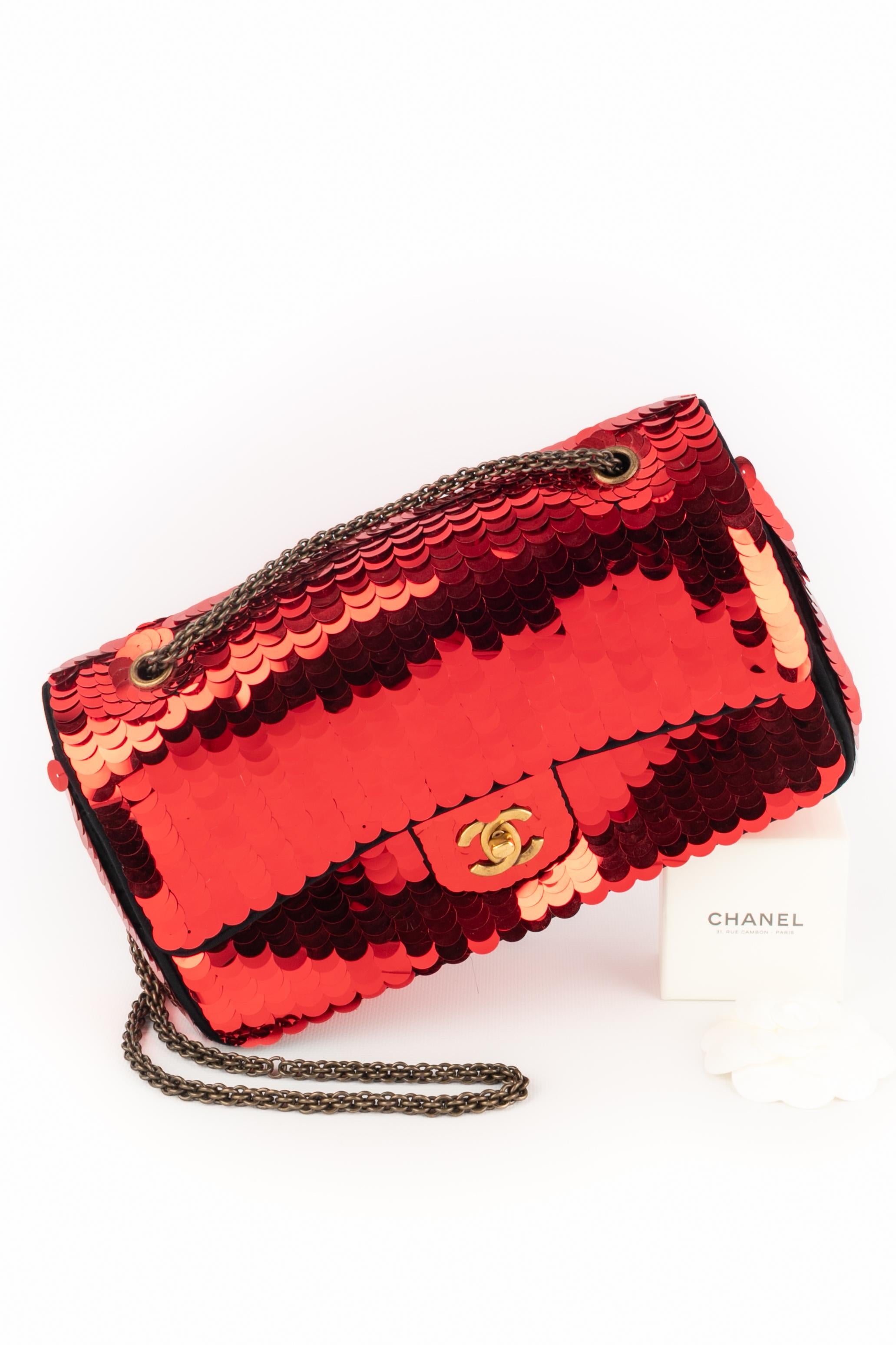 Red Chanel sequined bag 2009 For Sale