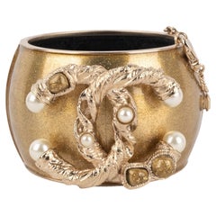 Chanel Sequined Golden Metal Cuff Bracelet